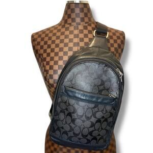 Coach Mens Crossbody Slingpack Bag Grey Black Backpack Signature Canvas 2018
